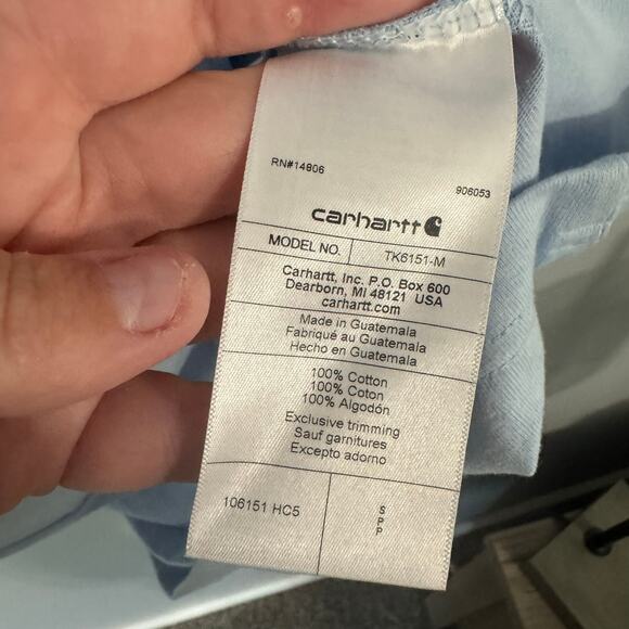NWT Carhartt Logo Tee Shirt Mens Size Small Light Blue Short Sleeves Heavyweight - Picture 7 of 8